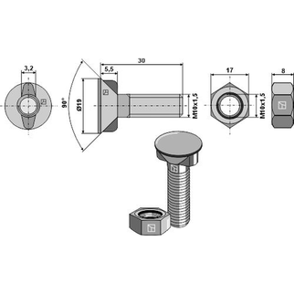 BOLT M10X30 M/2 NÆSER SORT