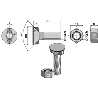 Bolt M12x35 m/2 næser