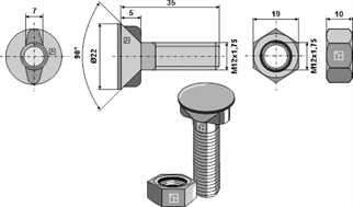 Bolt M12x35 m/2 næser
