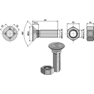 Bolt M12x50 m/firkantsats