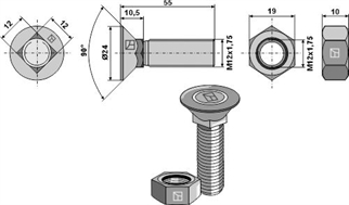 Plovbolt M12x55 12.9 incl. møtrik