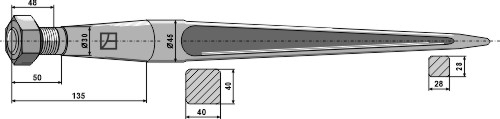 Lige frontlæssertand M28 med spids  980 mm