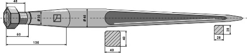 LIGE frontlæssertand M28 1400 MM EKSTRA STÆRK