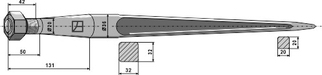 Lige frontlæssertand M20 med spids  680 mm