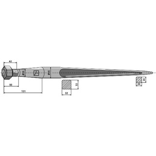 Lige frontlæssertand M20 med spids  810 mm