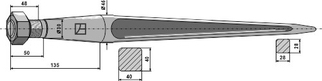 Lige frontlæssertand M28 med spids  820 mm