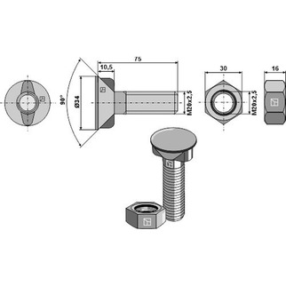 Bolt M20x75 m/2 næser