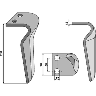 Kverneland/Maletti PH13  tand Ø17 mm venstre 020146