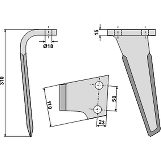 Kverneland/Maletti PH18 tand Ø18 mm venstre 040146