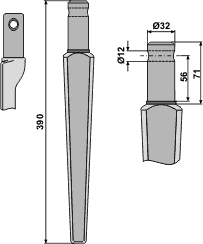 Kongskilde/Pegoraro tand 390 mm Ø32 mm h/v