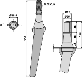 Lely tand m. konus skaft h/v