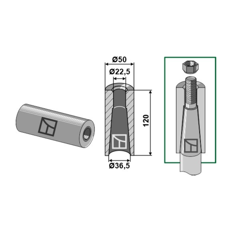Svejsebøsning M20/22 120x50 mm