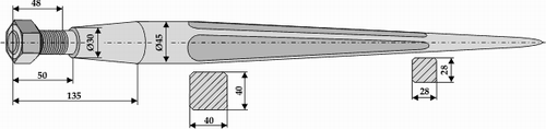 Lige frontlæssertand M28 med spids 1100 mm