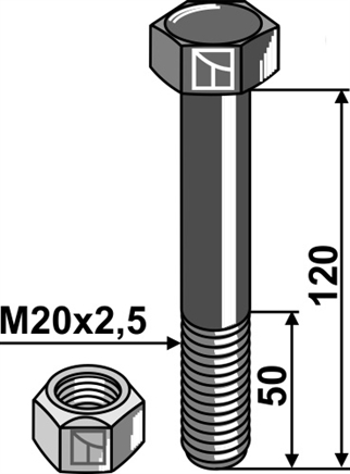Maschio bolt M20x2,5x120 mm