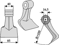 Hammerslagle Ø16,5 mm 40 x  85 mm R=100