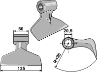 Hammerslagle Ø20,5 mm 50 x 135 mm R=95