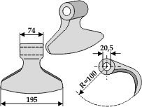 Hammerslagle Ø20,5 mm 74 x 195 mm R=100