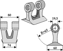 Hammerslagle Ø19,5 mm 80 x  74 mm <br> R=65