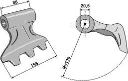 Hammerslagle Ø20,5 mm 86 x 155 mm R=110