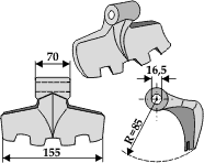 Hammerslagle Ø16,5 mm 70 x 155 mm R=85