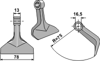 Hammerslagle Ø16,5 mm 13 x 78 mm <br> R=75