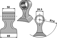 Hammerslagle Ø28,5 mm 50 x 69 mm R=74