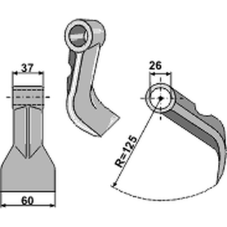 Hammerslagle Ø26,0 mm 37 x 60 mm R=125 
