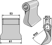 Hammerslagle Ø13,0 mm 53 x 61 mm <br> R=55