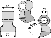 Hammerslagle Ø31,0 mm 58 x 70 mm <br> R=80