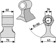 Hammerslagle Ø26,0 mm 60 x 70 mm <br> R=80