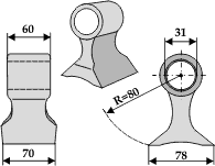 Hammerslagle Ø31,0 mm 60 x 70 mm <br> R=80