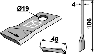 Claas kniv vreden 105x48x4 mm Ø19 venstre