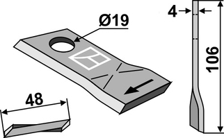 Claas kniv vreden 106x48x4 mm Ø19 højre