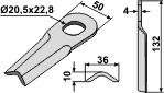 JF kniv dråbetformet 132x50x4 mm Ø20.5x22.8138013