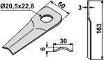 Taarup kniv dråbetformet 163x60x3 mm Ø20.5x22.8 (25 stk)110200