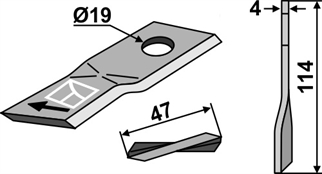 Claas kniv vreden 114x47x4 mm Ø19 højre 952042