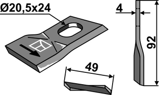 JF kniv vreden 92x49x4 mm Ø20,5x24 venstre - 1380-0021