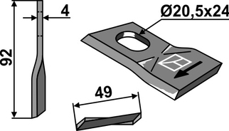 JF kniv vreden  92x49x4 mm Ø20,5x24 højre - 1380-0022