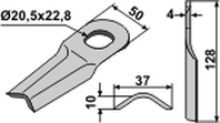 Taarup kniv dråbetformet 128x50x4 mm Ø20.5x22.8 (25 stk)110300